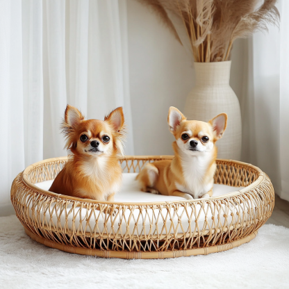 Pet bed, wicker dog bed, cat bed, American-style retro solid wood animal house furniture, Teddy Bichon Frise dog mattress - Image 5