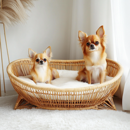 Pet bed, wicker dog bed, cat bed, American-style retro solid wood animal house furniture, Teddy Bichon Frise dog mattress - Image 5
