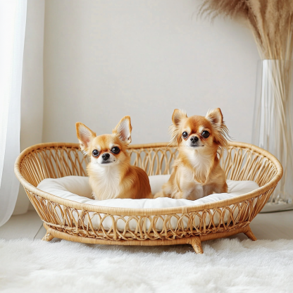 Pet bed, wicker dog bed, cat bed, American-style retro solid wood animal house furniture, Teddy Bichon Frise dog mattress - Image 4