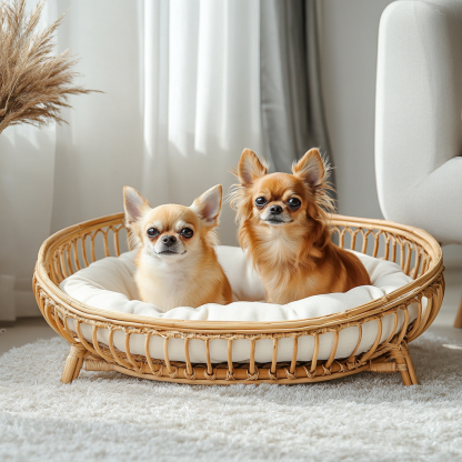 Pet bed, wicker dog bed, cat bed, American-style retro solid wood animal house furniture, Teddy Bichon Frise dog mattress - Image 3