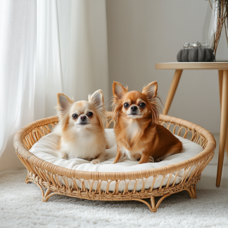 Pet bed, wicker dog bed, cat bed, American-style retro solid wood animal house furniture, Teddy Bichon Frise dog mattress