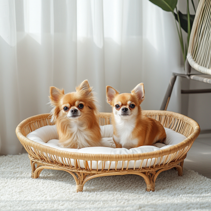 Pet bed, wicker dog bed, cat bed, American-style retro solid wood animal house furniture, Teddy Bichon Frise dog mattress - Image 2