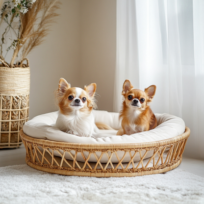 Pet bed, wicker dog bed, cat bed, American-style retro solid wood animal house furniture, Teddy Bichon Frise dog mattress - Image 4
