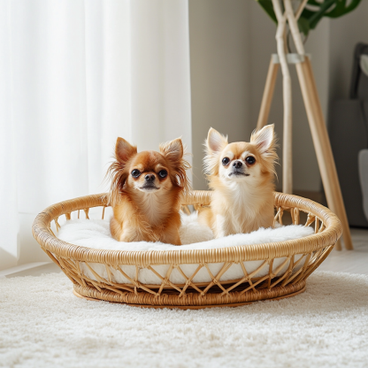 Pet bed, wicker dog bed, cat bed, American-style retro solid wood animal house furniture, Teddy Bichon Frise dog mattress - Image 2