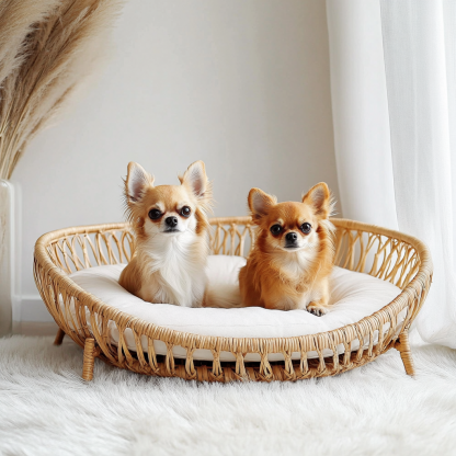 Pet bed, wicker dog bed, cat bed, American-style retro solid wood animal house furniture, Teddy Bichon Frise dog mattress - Image 3