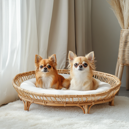 Pet bed, wicker dog bed, cat bed, American-style retro solid wood animal house furniture, Teddy Bichon Frise dog mattress - Image 3