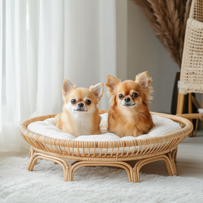 Pet bed, wicker dog bed, cat bed, American-style retro solid wood animal house furniture, Teddy Bichon Frise dog mattress - Image 2