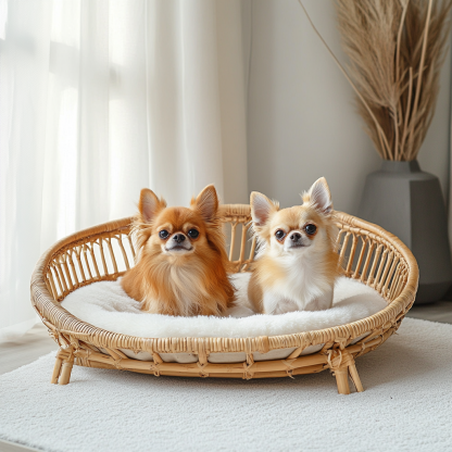 Pet bed, wicker dog bed, cat bed, American-style retro solid wood animal house furniture, Teddy Bichon Frise dog mattress - Image 3