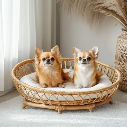 Pet bed, wicker dog bed, cat bed, American-style retro solid wood animal house furniture, Teddy Bichon Frise dog mattress - Image 2