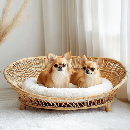 Pet bed, wicker dog bed, cat bed, American-style retro solid wood animal house furniture, Teddy Bichon Frise dog mattress - Image 9