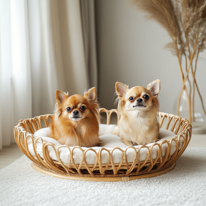 Pet bed, wicker dog bed, cat bed, American-style retro solid wood animal house furniture, Teddy Bichon Frise dog mattress - Image 3