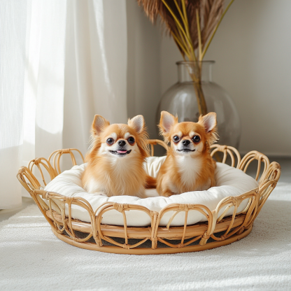 Pet bed, wicker dog bed, cat bed, American-style retro solid wood animal house furniture, Teddy Bichon Frise dog mattress - Image 2