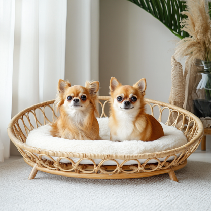 Pet bed, wicker dog bed, cat bed, American-style retro solid wood animal house furniture, Teddy Bichon Frise dog mattress - Image 5