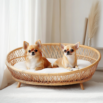 Pet bed, wicker dog bed, cat bed, American-style retro solid wood animal house furniture, Teddy Bichon Frise dog mattress - Image 3