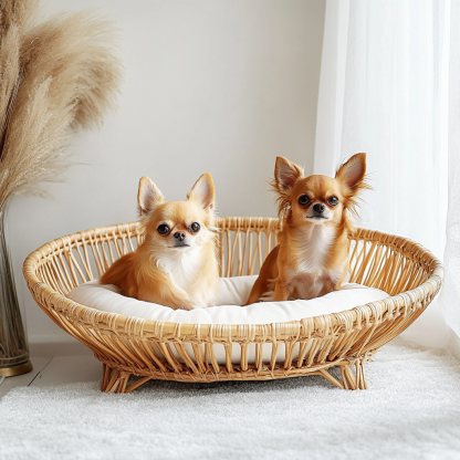 Pet bed, wicker dog bed, cat bed, American-style retro solid wood animal house furniture, Teddy Bichon Frise dog mattress - Image 2