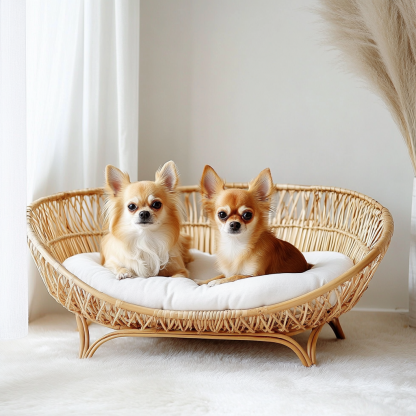 Pet bed, wicker dog bed, cat bed, American-style retro solid wood animal house furniture, Teddy Bichon Frise dog mattress - Image 2