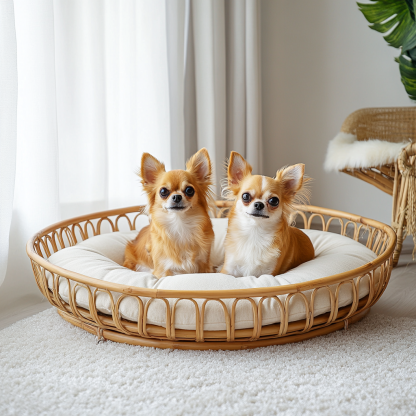 Pet bed, wicker dog bed, cat bed, American-style retro solid wood animal house furniture, Teddy Bichon Frise dog mattress - Image 3