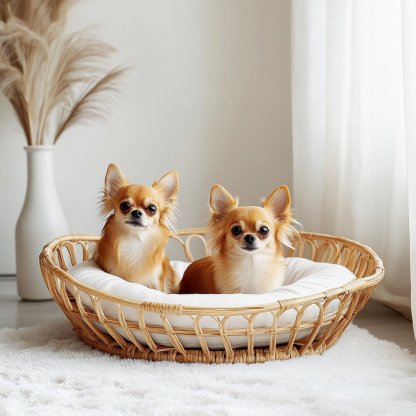 Pet bed, wicker dog bed, cat bed, American-style retro solid wood animal house furniture, Teddy Bichon Frise dog mattress - Image 2