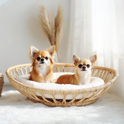 Pet bed, wicker dog bed, cat bed, American-style retro solid wood animal house furniture, Teddy Bichon Frise dog mattress - Image 2