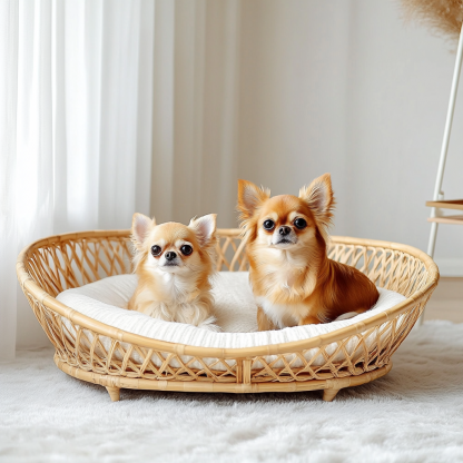 Pet bed, wicker dog bed, cat bed, American-style retro solid wood animal house furniture, Teddy Bichon Frise dog mattress - Image 5