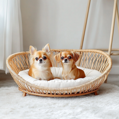 Pet bed, wicker dog bed, cat bed, American-style retro solid wood animal house furniture, Teddy Bichon Frise dog mattress - Image 4