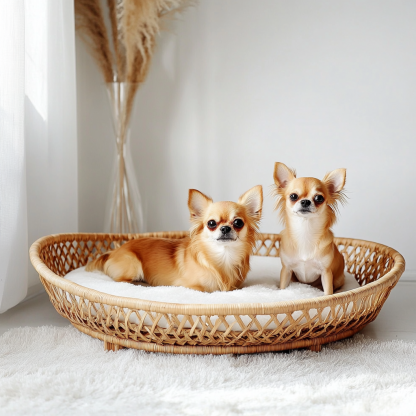 Pet bed, wicker dog bed, cat bed, American-style retro solid wood animal house furniture, Teddy Bichon Frise dog mattress - Image 3