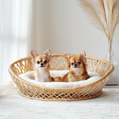 Pet bed, wicker dog bed, cat bed, American-style retro solid wood animal house furniture, Teddy Bichon Frise dog mattress - Image 2