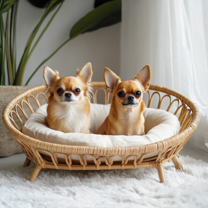 Pet bed, wicker dog bed, cat bed, American-style retro solid wood animal house furniture, Teddy Bichon Frise dog mattress - Image 5