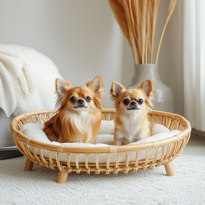 Pet bed, wicker dog bed, cat bed, American-style retro solid wood animal house furniture, Teddy Bichon Frise dog mattress - Image 3