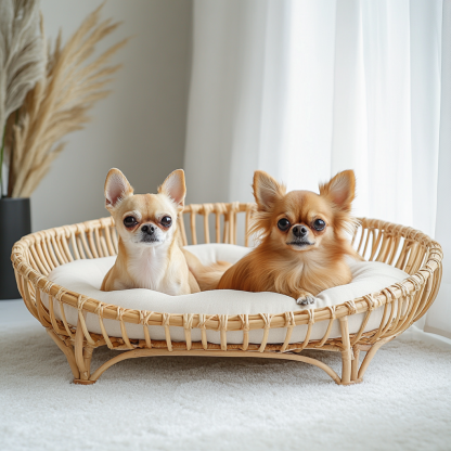 Pet bed, wicker dog bed, cat bed, American-style retro solid wood animal house furniture, Teddy Bichon Frise dog mattress - Image 2