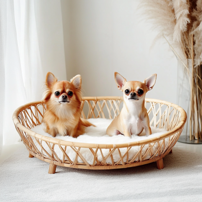 Pet bed, wicker dog bed, cat bed, American-style retro solid wood animal house furniture, Teddy Bichon Frise dog mattress - Image 4