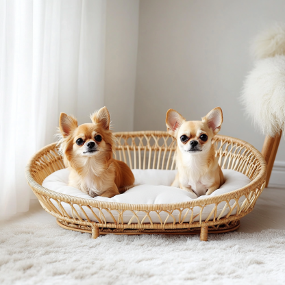 Pet bed, wicker dog bed, cat bed, American-style retro solid wood animal house furniture, Teddy Bichon Frise dog mattress - Image 2