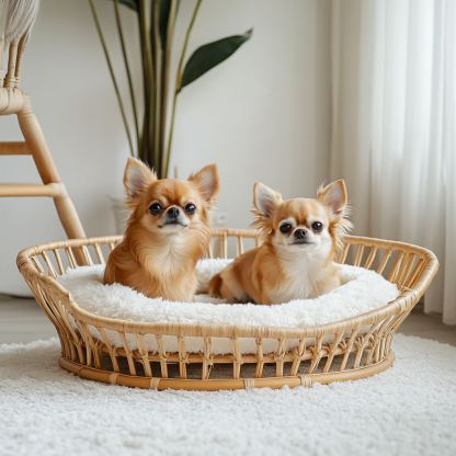 Pet bed, wicker dog bed, cat bed, American-style retro solid wood animal house furniture, Teddy Bichon Frise dog mattress - Image 2