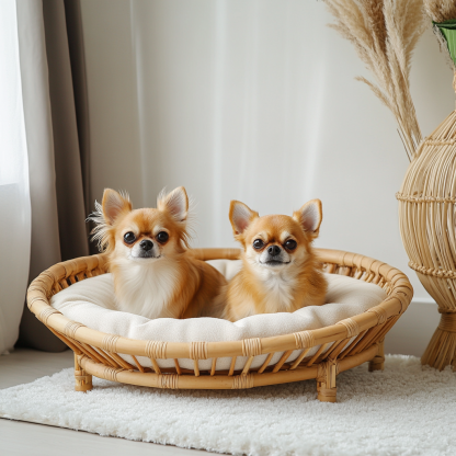 Pet bed, wicker dog bed, cat bed, American-style retro solid wood animal house furniture, Teddy Bichon Frise dog mattress - Image 3