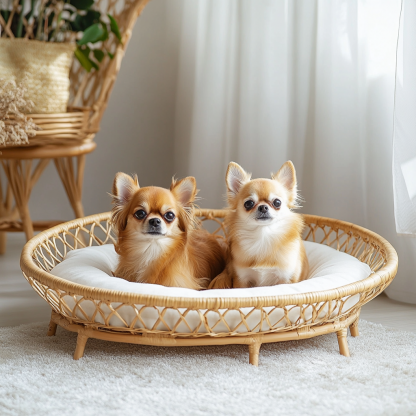Pet bed, wicker dog bed, cat bed, American-style retro solid wood animal house furniture, Teddy Bichon Frise dog mattress - Image 2