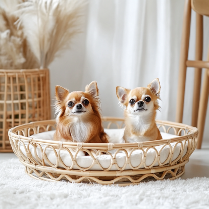 Pet bed, wicker dog bed, cat bed, American-style retro solid wood animal house furniture, Teddy Bichon Frise dog mattress - Image 2