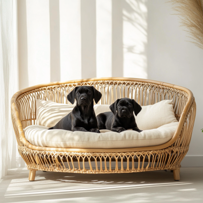 Pet bed, wicker dog bed, cat bed, American-style retro solid wood animal house furniture, Teddy Bichon Frise dog mattress - Image 2