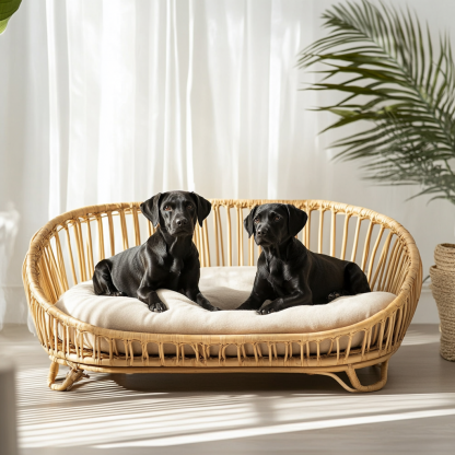 Pet bed, wicker dog bed, cat bed, American-style retro solid wood animal house furniture, Teddy Bichon Frise dog mattress - Image 3