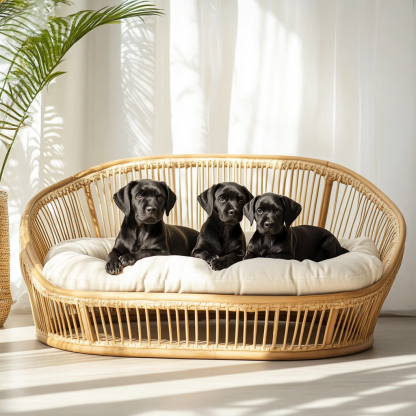 Pet bed, wicker dog bed, cat bed, American-style retro solid wood animal house furniture, Teddy Bichon Frise dog mattress - Image 4