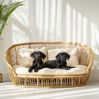 Pet bed, wicker dog bed, cat bed, American-style retro solid wood animal house furniture, Teddy Bichon Frise dog mattress - Image 5