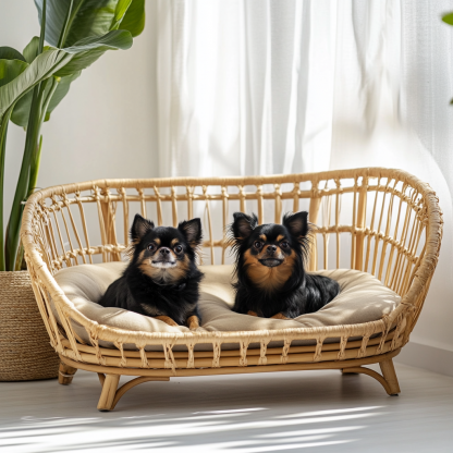 Pet bed, wicker dog bed, cat bed, American-style retro solid wood animal house furniture, Teddy Bichon Frise dog mattress - Image 4