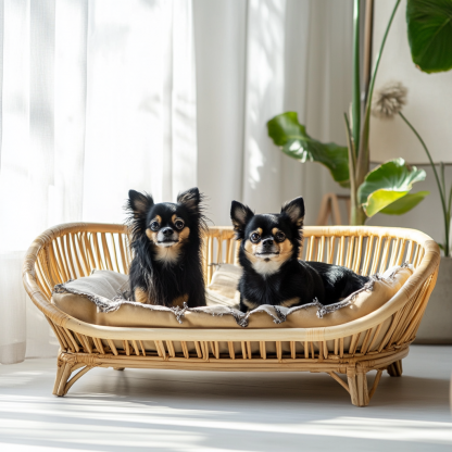 Pet bed, wicker dog bed, cat bed, American-style retro solid wood animal house furniture, Teddy Bichon Frise dog mattress - Image 3