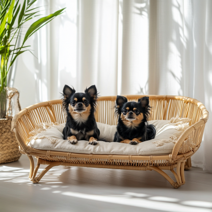 Pet bed, wicker dog bed, cat bed, American-style retro solid wood animal house furniture, Teddy Bichon Frise dog mattress - Image 2