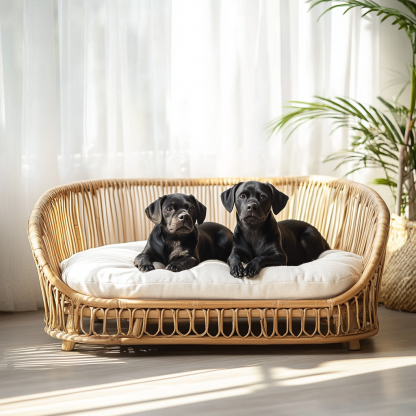 Pet bed, wicker dog bed, cat bed, American-style retro solid wood animal house furniture, Teddy Bichon Frise dog mattress - Image 4