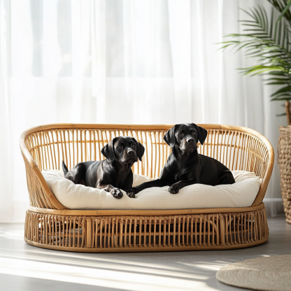 Pet bed, wicker dog bed, cat bed, American-style retro solid wood animal house furniture, Teddy Bichon Frise dog mattress - Image 9