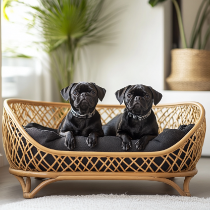 Pet bed, wicker dog bed, cat bed, American-style retro solid wood animal house furniture, Teddy Bichon Frise dog mattress - Image 3