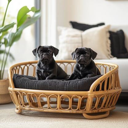 Pet bed, wicker dog bed, cat bed, American-style retro solid wood animal house furniture, Teddy Bichon Frise dog mattress - Image 2