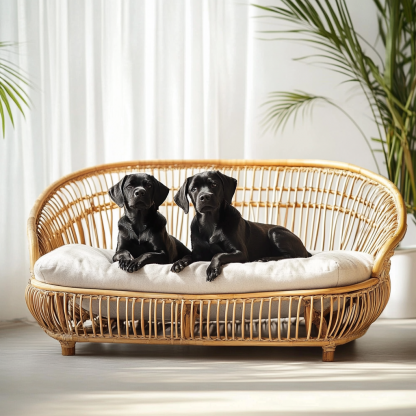 Pet bed, wicker dog bed, cat bed, American-style retro solid wood animal house furniture, Teddy Bichon Frise dog mattress - Image 7