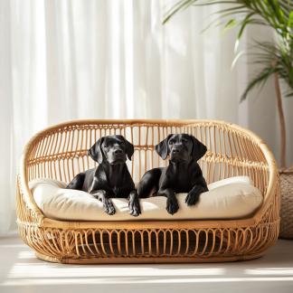 Pet bed, wicker dog bed, cat bed, American-style retro solid wood animal house furniture, Teddy Bichon Frise dog mattress