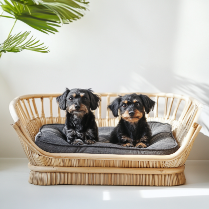 Pet bed, wicker dog bed, cat bed, American-style retro solid wood animal house furniture, Teddy Bichon Frise dog mattress - Image 2